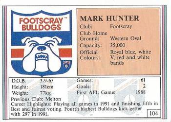 1992 AFL Regina #104 Mark Hunter Back